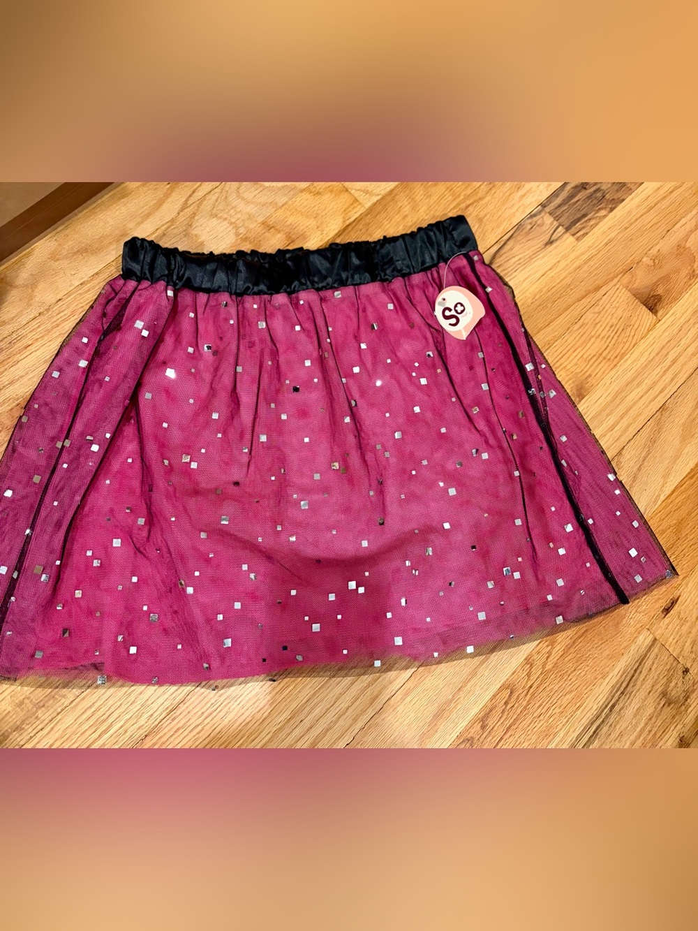 NWT Y2K Pink Sparkle Mesh Party Skirt Girls 14